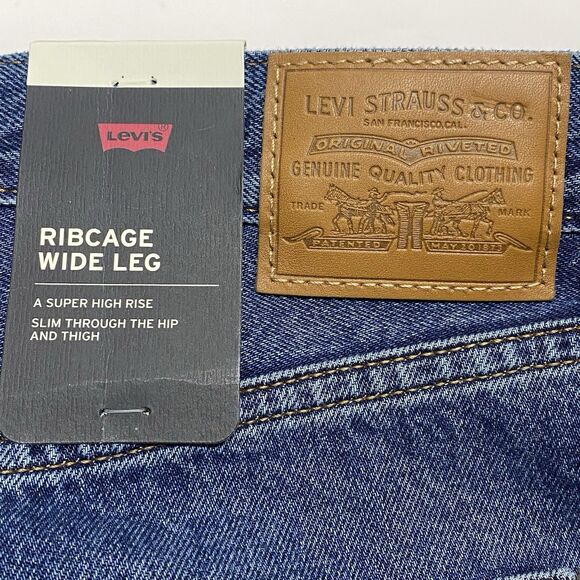 Levi's Premium Ribcage Wide Leg Blue Jeans Women’s 31x32 High Rise Cotton Big E - Picture 13 of 14